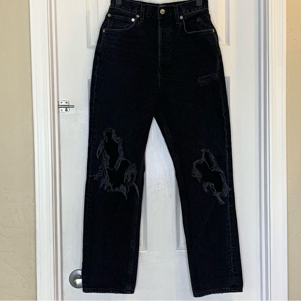 AGOLDE 90s Distressed High-Rise Straight Leg Jeans Black Size 27